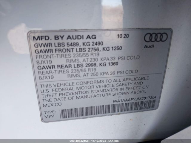WA1AAAFY3M2017254 Audi Q5 Premium 45 Tfsi Quattro S Tronic