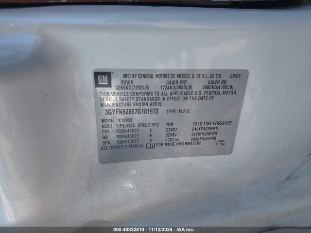 2007 CADILLAC ESCALADE EXT 3GYFK62867G181972 Photo 8