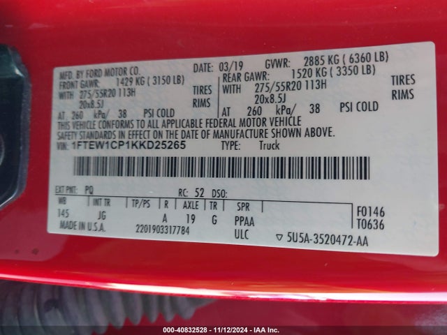 Ford F-150 Xl 2019 1FTEW1CP1KKD25265 Image 9