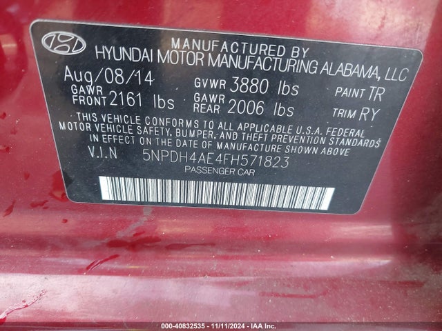 Hyundai ELANTRA SE 2015 5NPDH4AE4FH571823 Image 9