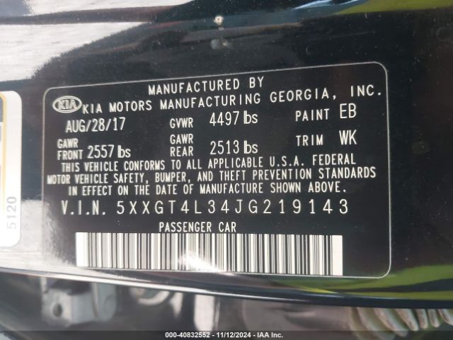5XXGT4L34JG219143 KIA Optima Lx