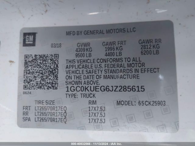 1GC0KUEG6JZ285615 Chevrolet Silverado 2500hd Wt