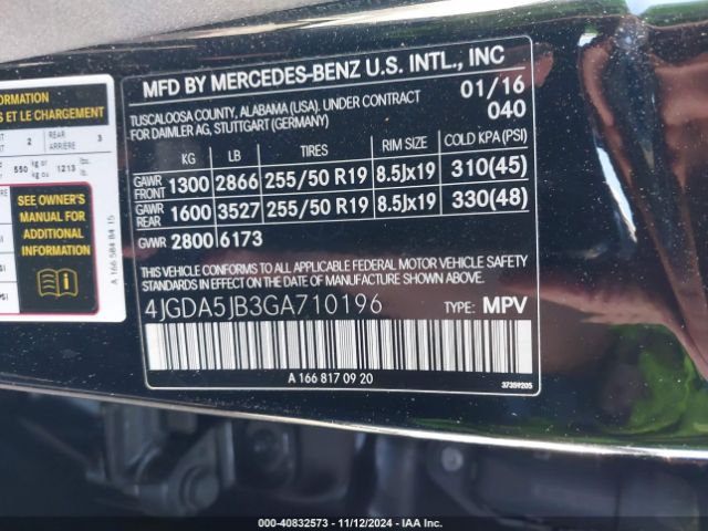 4JGDA5JB3GA710196 Mercedes-Benz GLE 350