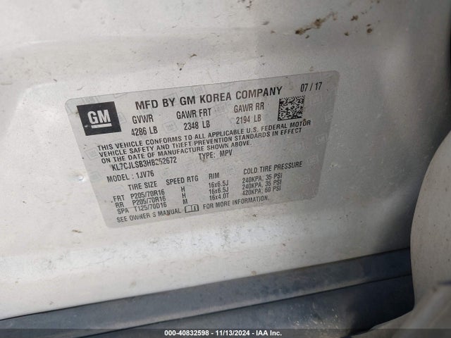 Chevrolet Trax Lt 2017 KL7CJLSB3HB252672 Image 9