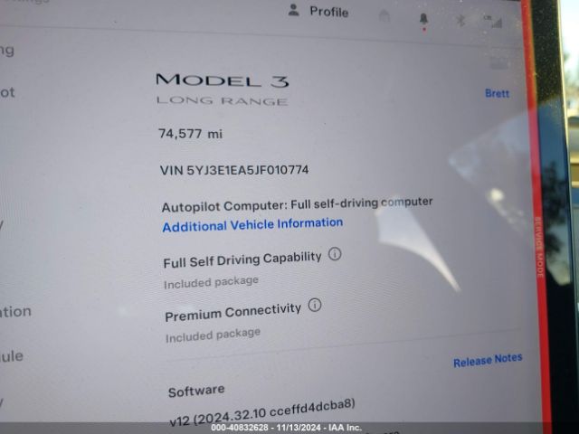 5YJ3E1EA5JF010774 Tesla Model 3 Long Range/mid Range