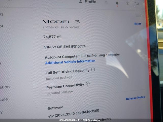 5YJ3E1EA5JF010774 Tesla Model 3 Long Range/mid Range