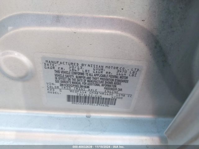 3N1CE2CP2EL391636 Nissan Versa Note Sv