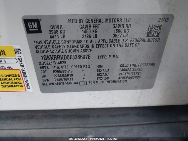 1GKKRRKD5FJ266978 GMC Acadia Slt-1