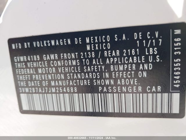 3VW2B7AJ7JM254688 Volkswagen Jetta 1.4t S