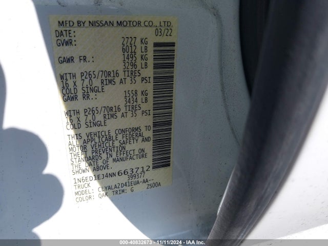Nissan Frontier S 4x2 2022 1N6ED1EJ4NN663712 Image 9