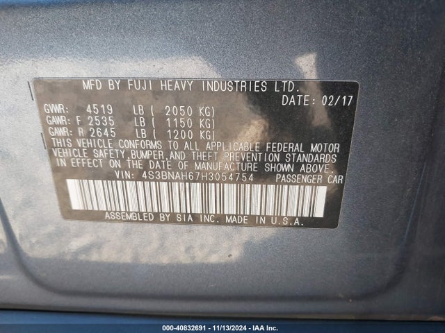 Subaru Legacy 2.5i Premium 2017 4S3BNAH67H3054754 Image 9