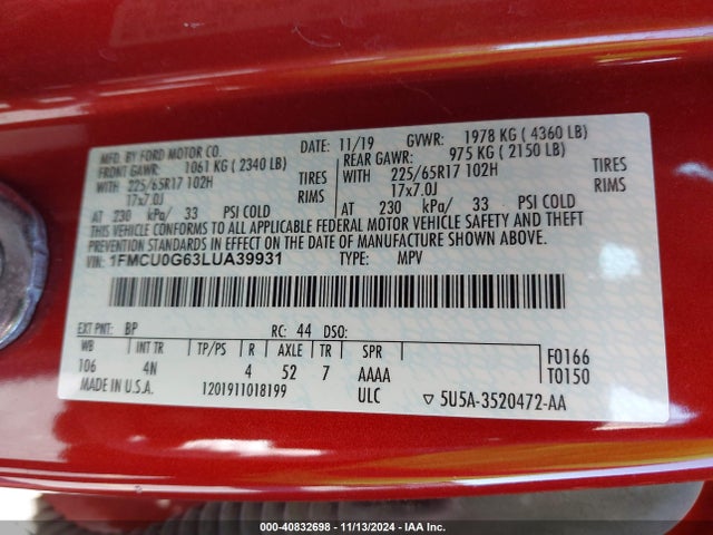 Ford ESCAPE SE 2020 1FMCU0G63LUA39931 Image 9