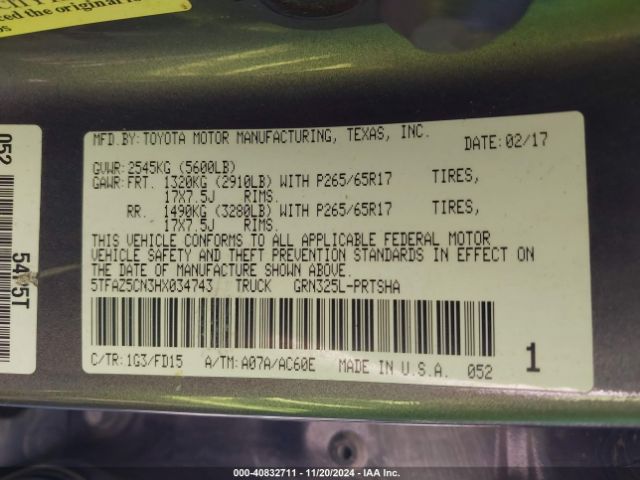 5TFAZ5CN3HX034743 Toyota Tacoma Trd Sport
