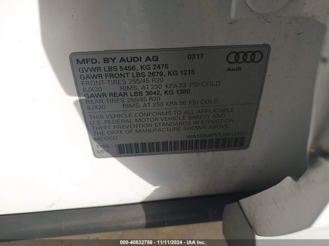 WA1BNAFY7J2012157 Audi Q5 2.0t Premium/2.0t Tech Premium