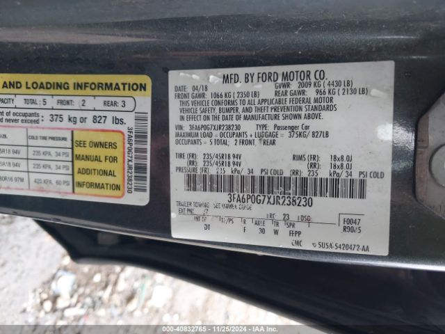 3FA6P0G7XJR238230 Ford FUSION S