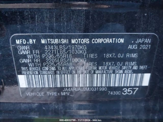 2021 MITSUBISHI OUTLANDER SPORT JA4ARUAU2MU031990 Photo 8
