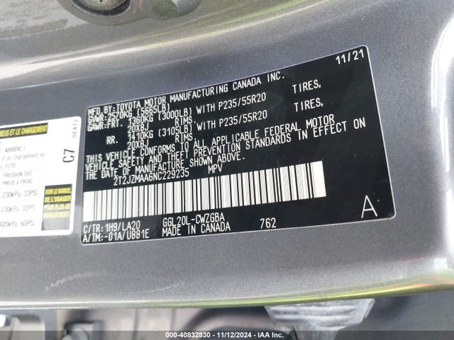 Lexus RX 350 2022 2T2JZMAA6NC229235 Image 9