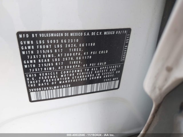 3VV0B7AX3LM018526 Volkswagen Tiguan 2.0t S