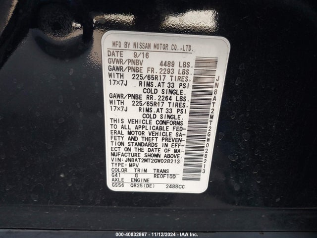 Nissan ROGUE SV 2016 JN8AT2MT2GW028213 Image 9