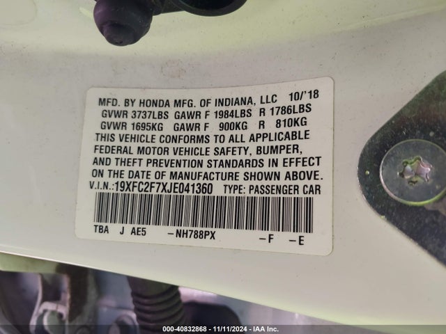 Honda CIVIC EX 2018 19XFC2F7XJE041360 Image 9