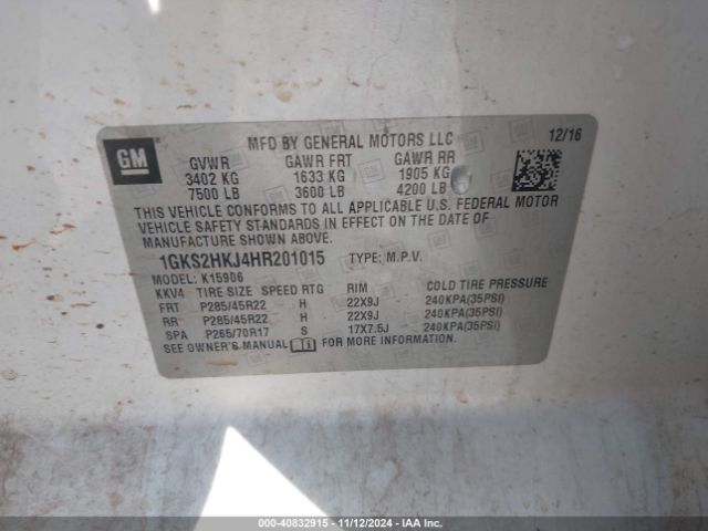 1GKS2HKJ4HR201015 GMC YUKON XL DENALI