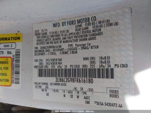 3LN6L2G98FR616180 Lincoln MKZ