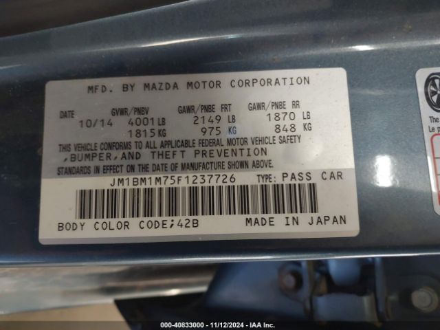 JM1BM1M75F1237726 Mazda Mazda3 I Grand Touring