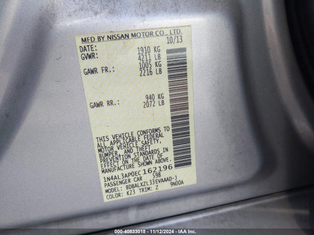 Nissan Altima 2.5 Sl 2014 1N4AL3AP0EC162196 Image 9