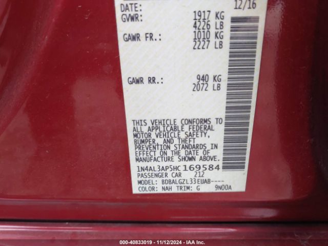 1N4AL3AP5HC169584 Nissan Altima 2.5 S