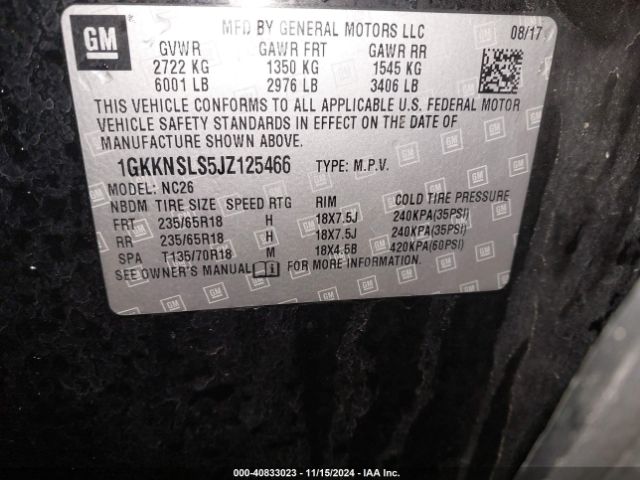 1GKKNSLS5JZ125466 GMC Acadia Sle-2