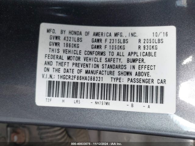 1HGCR2F86HA088331 Honda Accord Ex-l