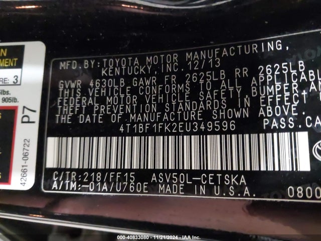 Toyota CAMRY SE 2014 4T1BF1FK2EU349596 Image 9