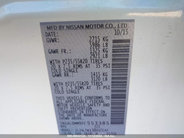 5N1AL0MM9FC553385 Infiniti QX60