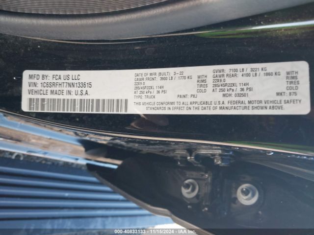 1C6SRFHT7NN133615 RAM 1500 Limited  4x4 5'7 Box