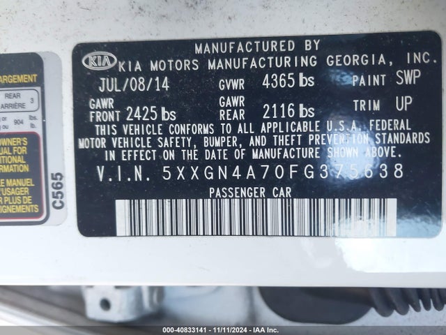 KIA OPTIMA EX 2015 5XXGN4A70FG375638 Image 9