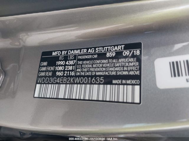 WDD3G4EB2KW001635 Mercedes-Benz A 220