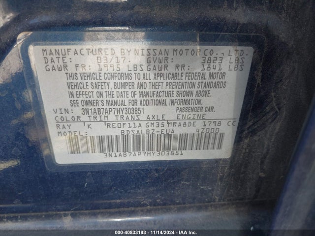 Nissan SENTRA S 2017 3N1AB7AP7HY303851 Image 9