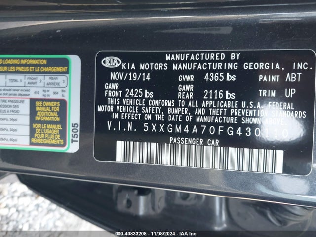 KIA Optima Lx 2015 5XXGM4A70FG430110 Image 9