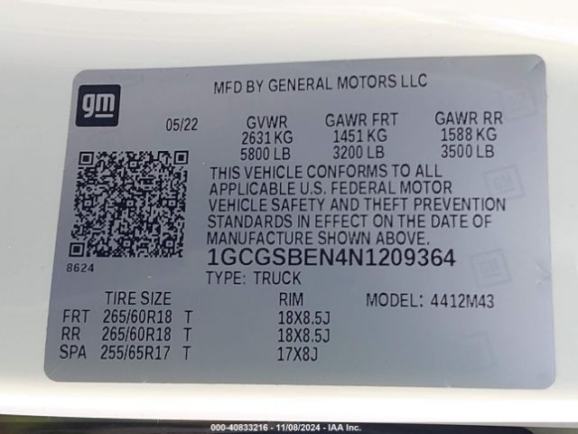1GCGSBEN4N1209364 Chevrolet Colorado 2wd  Short Box Wt