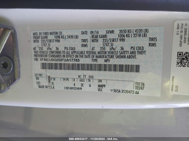 Ford ESCAPE SE 2015 1FMCU0GX0FUA17785 Image 9