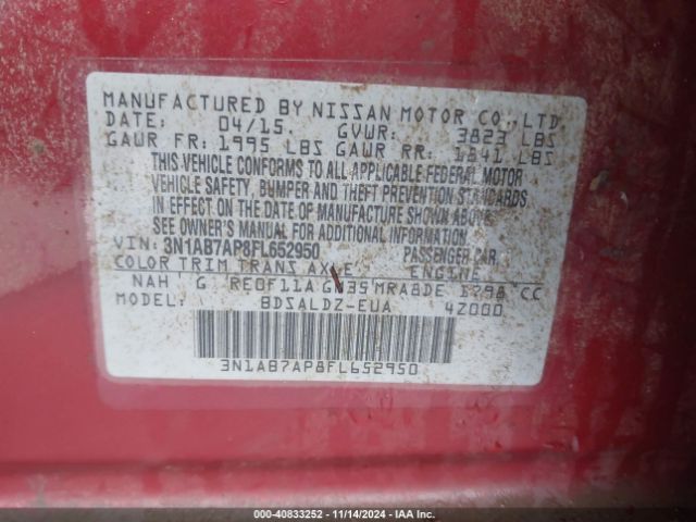 3N1AB7AP8FL652950 Nissan Sentra Fe+ S/s/sl/sr/sv