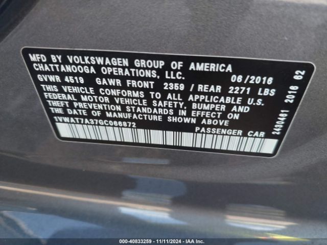 1VWAT7A37GC066872 Volkswagen Passat 1.8t R-line