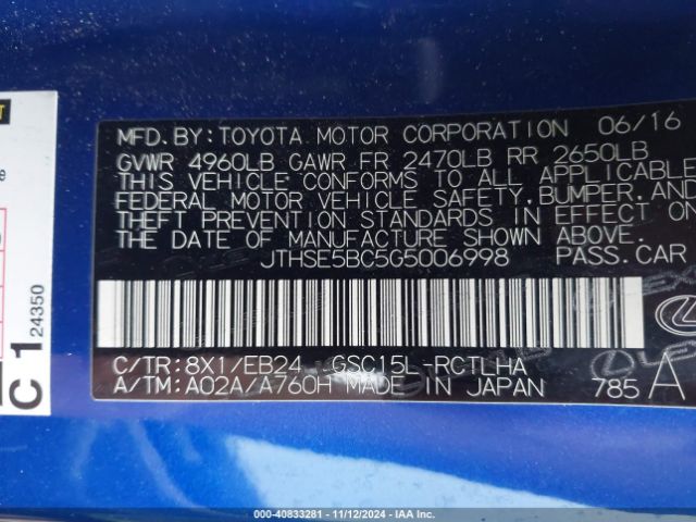 JTHSE5BC5G5006998 Lexus RC 350