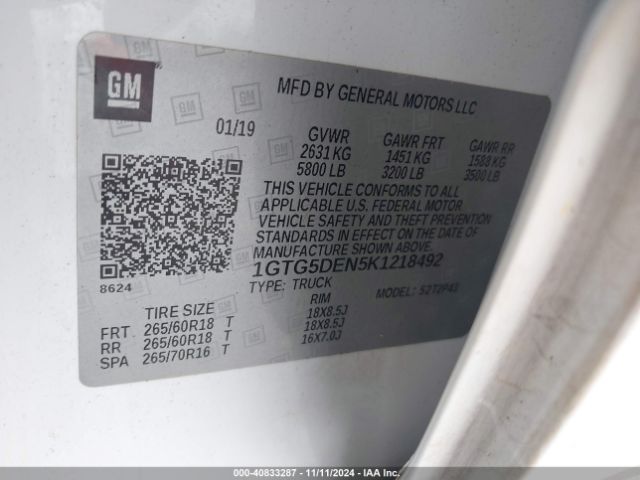 1GTG5DEN5K1218492 GMC CANYON SLT