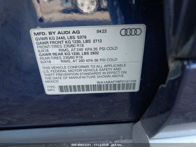 WA1ABAFY9P2141126 Audi Q5 Premium 40 Tfsi Quattro S Tronic