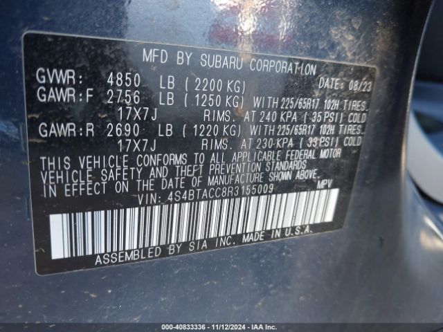 4S4BTACC8R3155009 Subaru Outback Premium