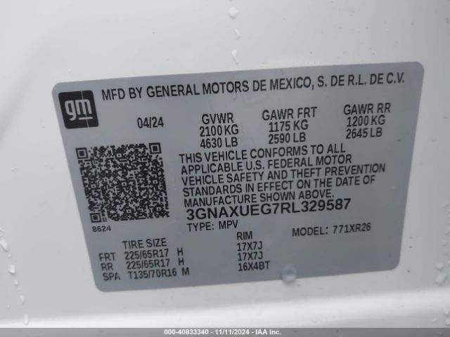 3GNAXUEG7RL329587 Chevrolet Equinox Awd Lt