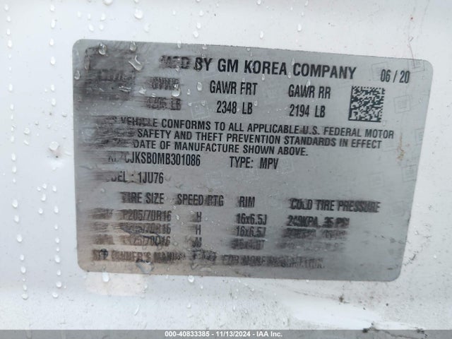Chevrolet Trax Fwd Ls 2021 KL7CJKSB0MB301086 Image 9