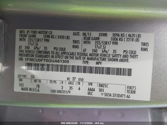 Ford ESCAPE S 2016 1FMCU0F70GUA61305 Image 9