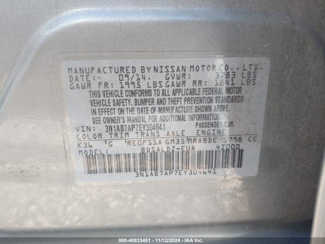 Nissan SENTRA SV 2014 3N1AB7AP7EY304641 Image 9